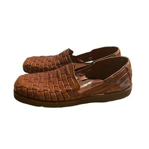 Mens Sunsteps Brown Leather Slip-on Weave Sandals Size 9.5